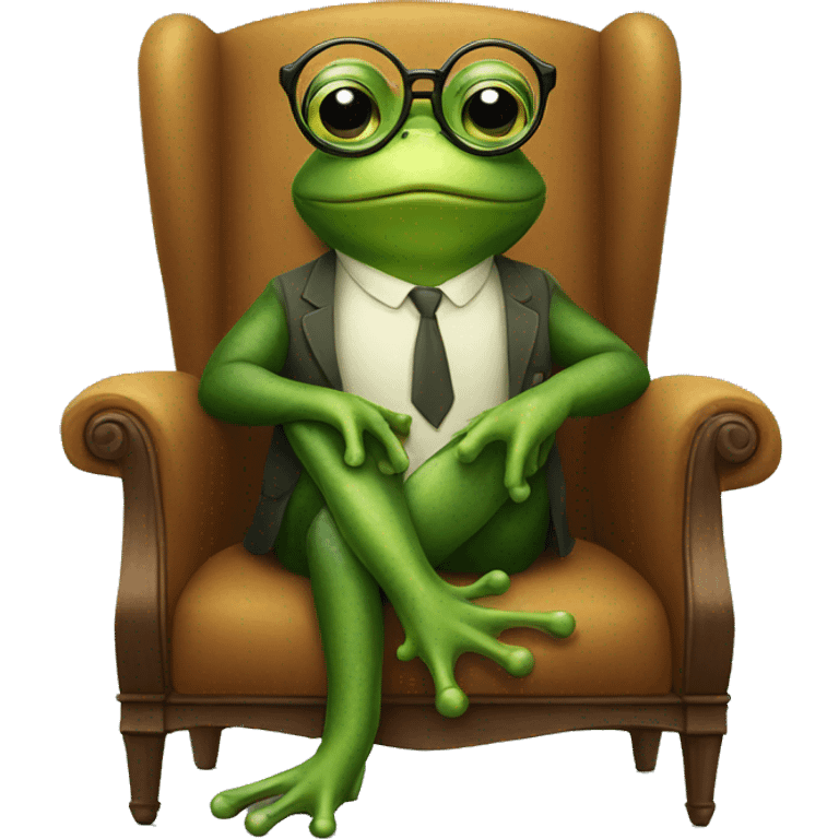 Anthropomorphic Frog wearing glasses sitting down on a chair emoji