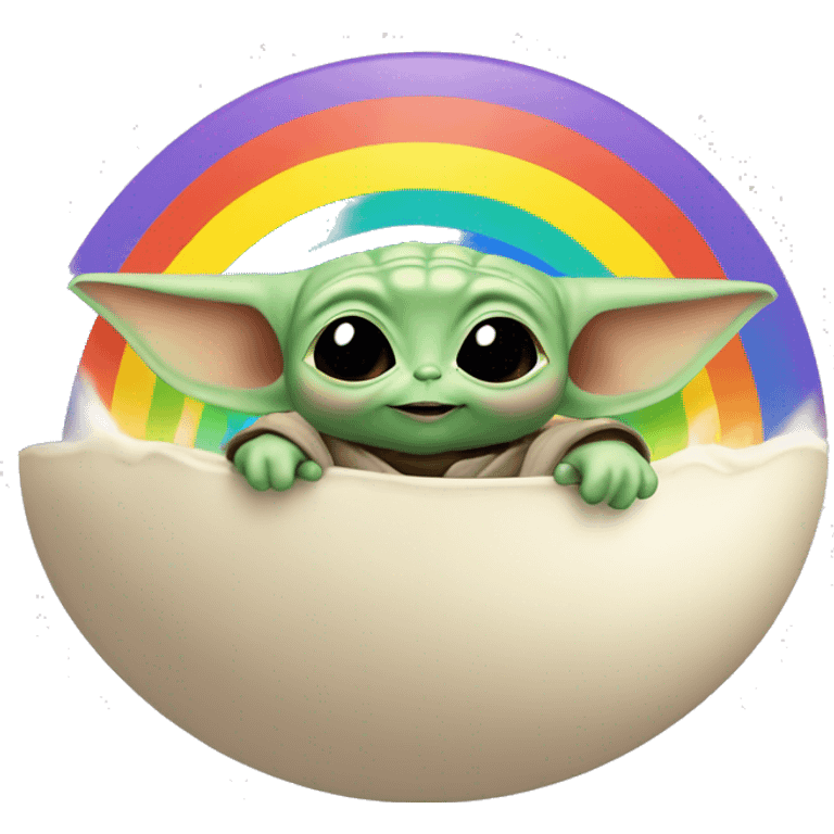 baby yoda sliding from a rainbow emoji