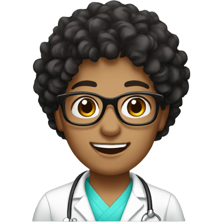 Dental assistant, black curly hair, brown eyes, black glasses  emoji