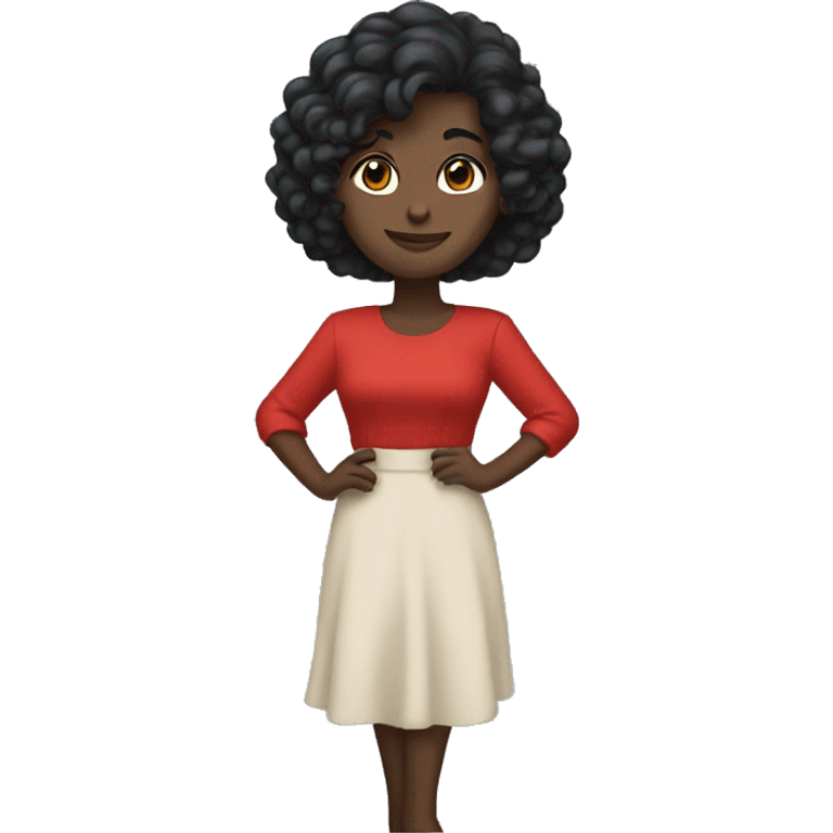 
One girl has long, flowing dark hair, wearing a bright red dress with puffed sleeves, radiating elegance. has short, wavy dark hair, dressed in a sleek black shirt, adding a classic, formal vibe.
 emoji