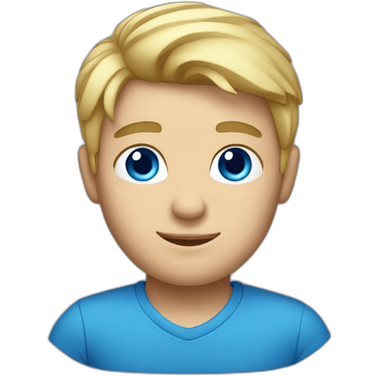 male, blue eyes, blonde hair, blue shirt, big head emoji