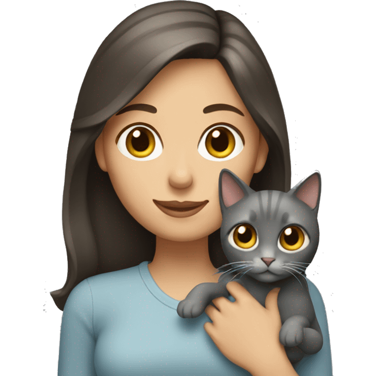 brunette holding a grey cat emoji