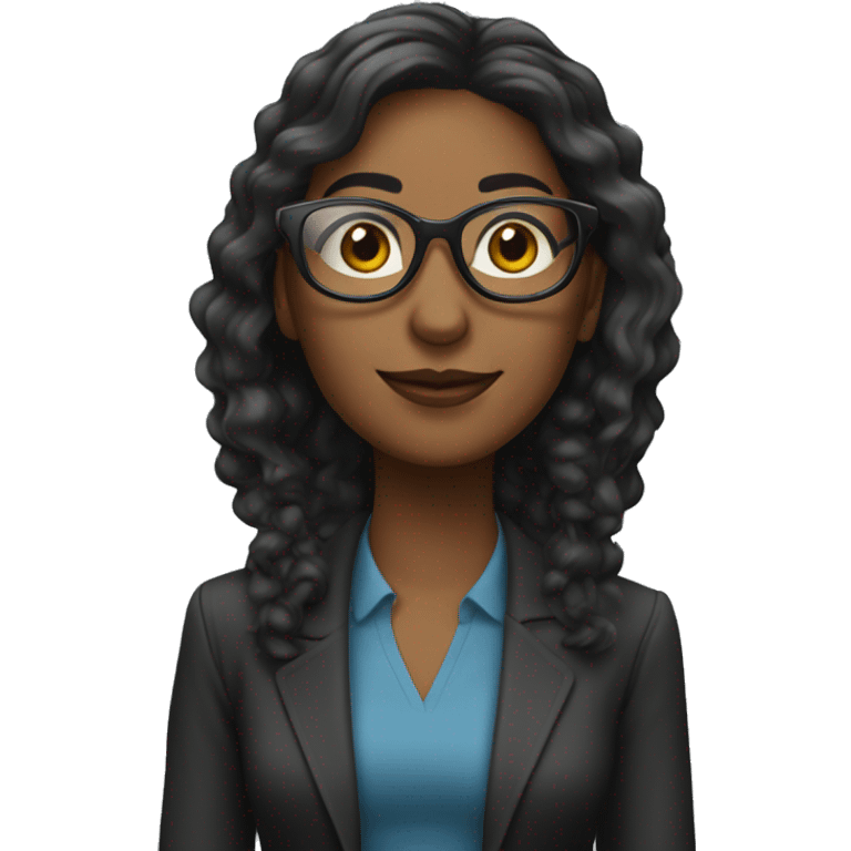 Profesora morena pelo negro largo con lentes emoji