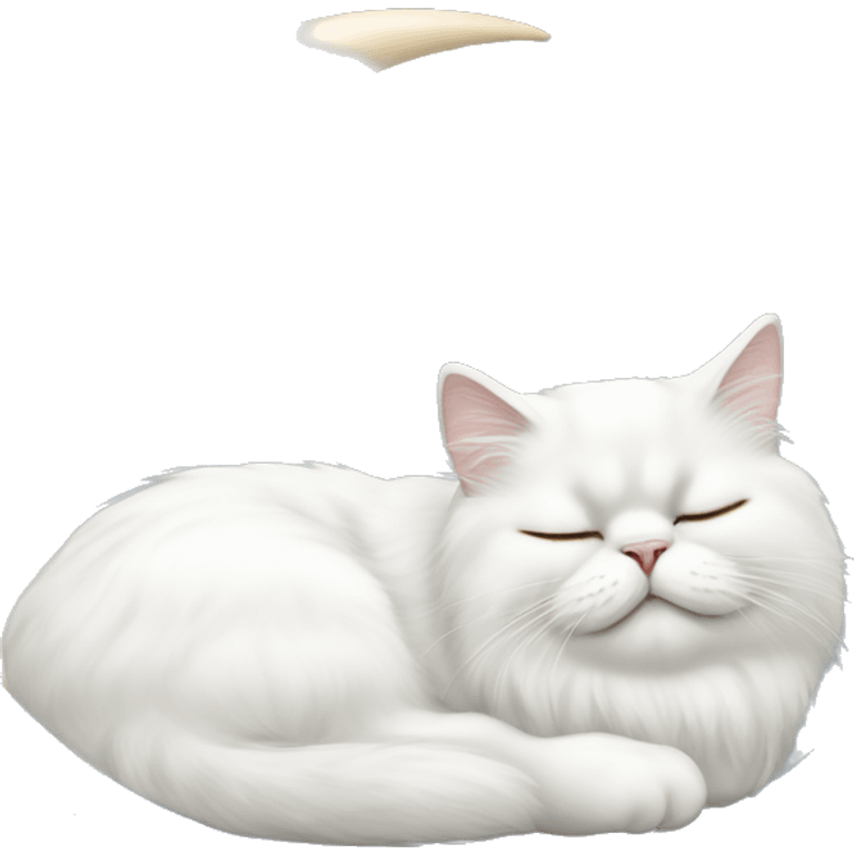 White Persian cat sleeping on crescent moon  emoji