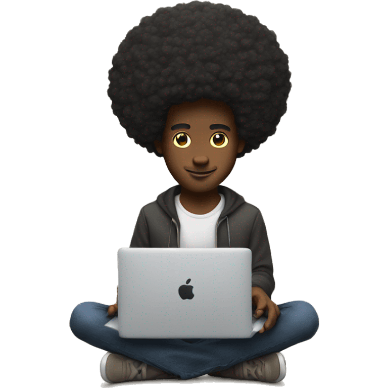 Afro american holding a macbook on top of his head emoji