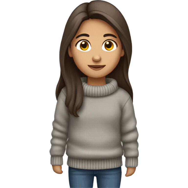 winter, christmas, hispanic, long brown hair, girl, brown eyes, child, full body, grey sweater emoji