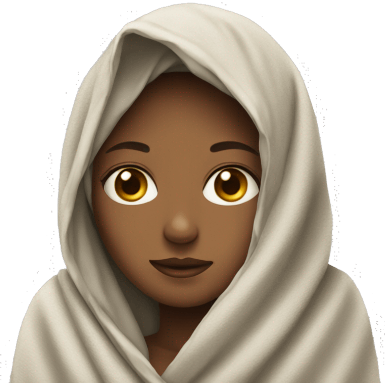 Girl wearing a blanket over her head emoji