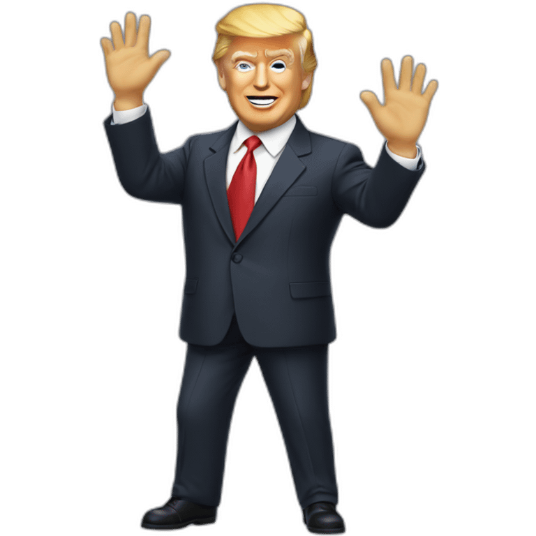 Donald Trump in suit waving emoji