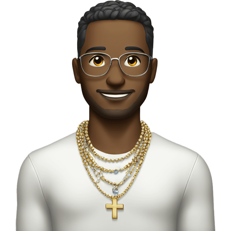 stylish male with jewelry indoors, with a cross necklace  emoji