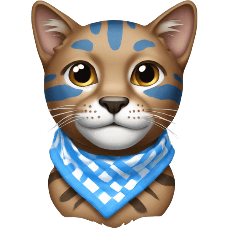 brown wildcat wearing blue and white checkered bandana around its neck emoji