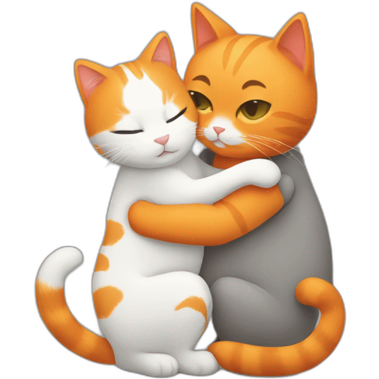 Orange cat hugging with grey cat emoji