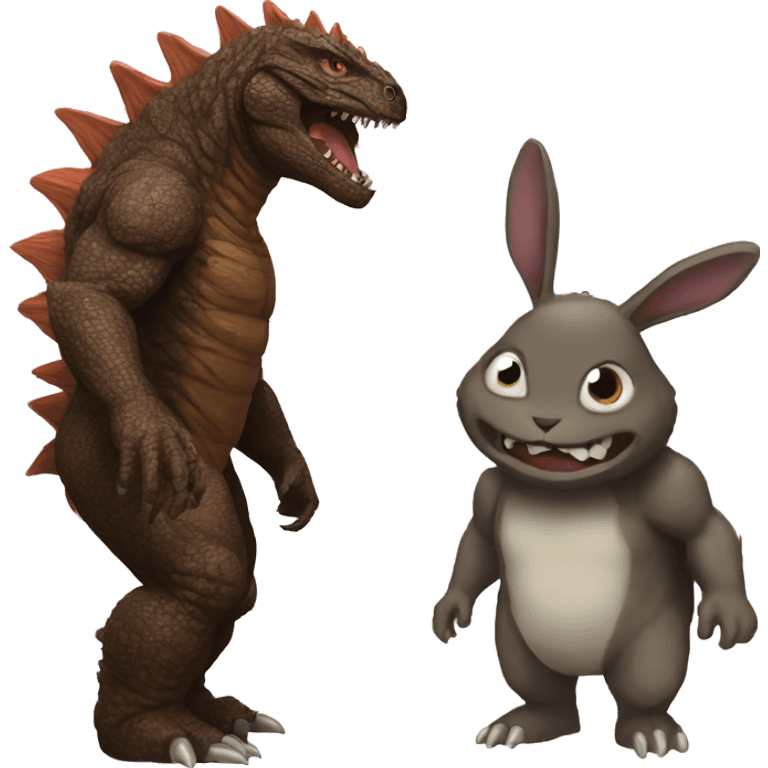 Brown Godzilla versus mutant bunny emoji