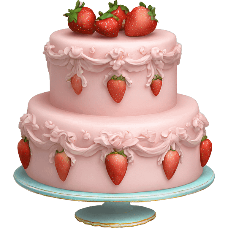 vintage rococo highly detailed pale pink cake with strawberries emoji