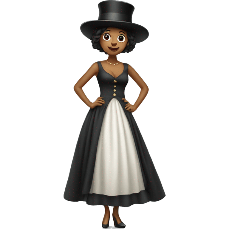 Woman with floaty dress and top hat emoji