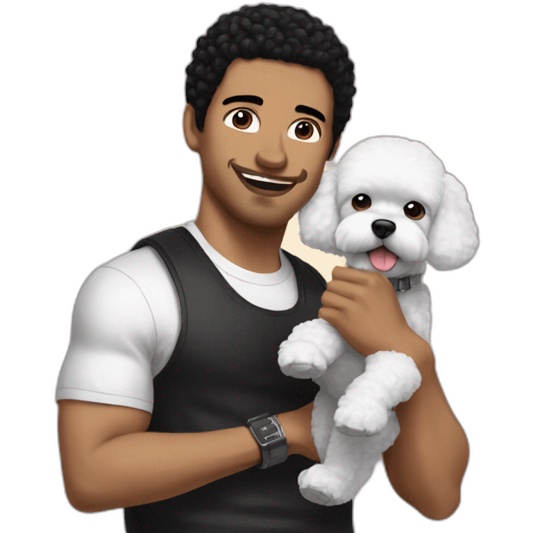 white man black hair,  rapper flexing with a bichon emoji