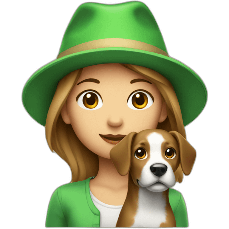 A girl with a dog in a green hat emoji