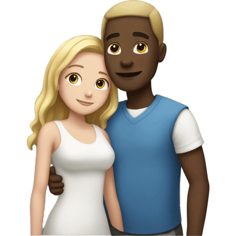 Black man and white girl hugging emoji