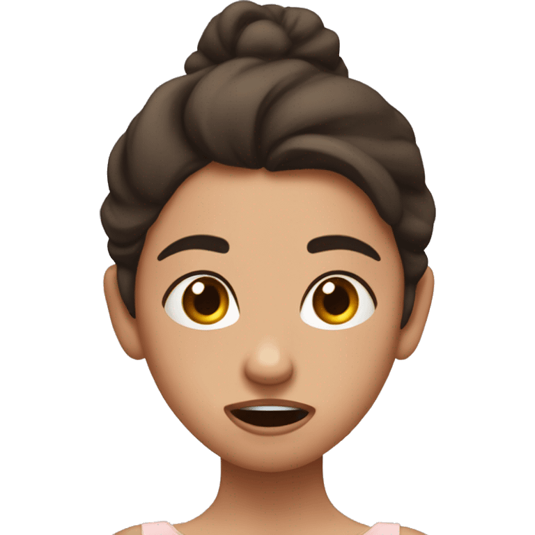 ballerina with dark brown hair with a very shocking stressed facial expresion emoji