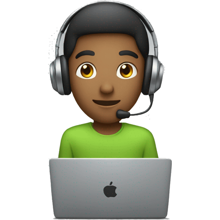 a person behind his laptop, with a headphone working emoji