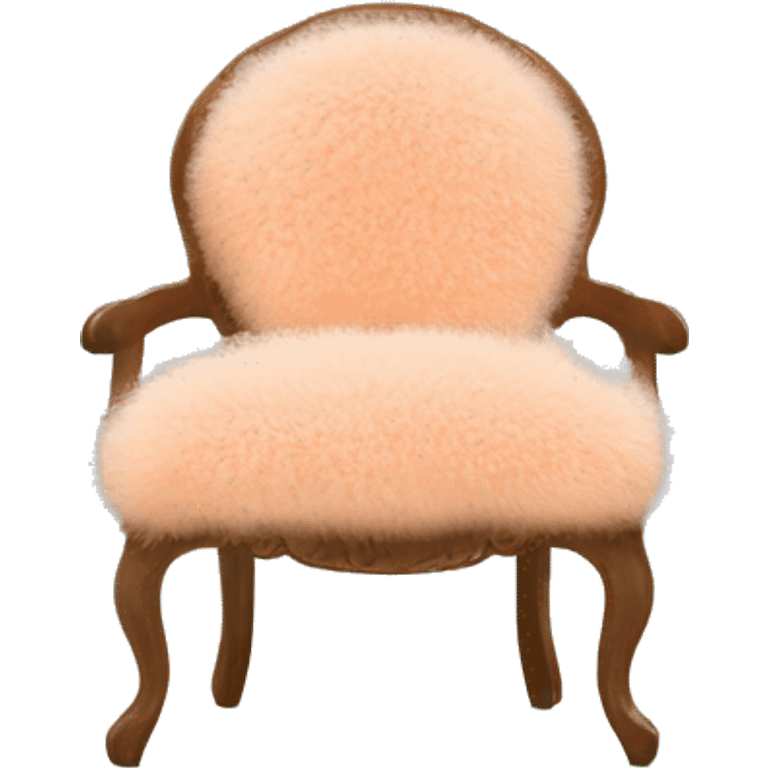 Chair with peach Mongolian curly fur seat with a vintage peach and white floral back and a natural wood frame emoji