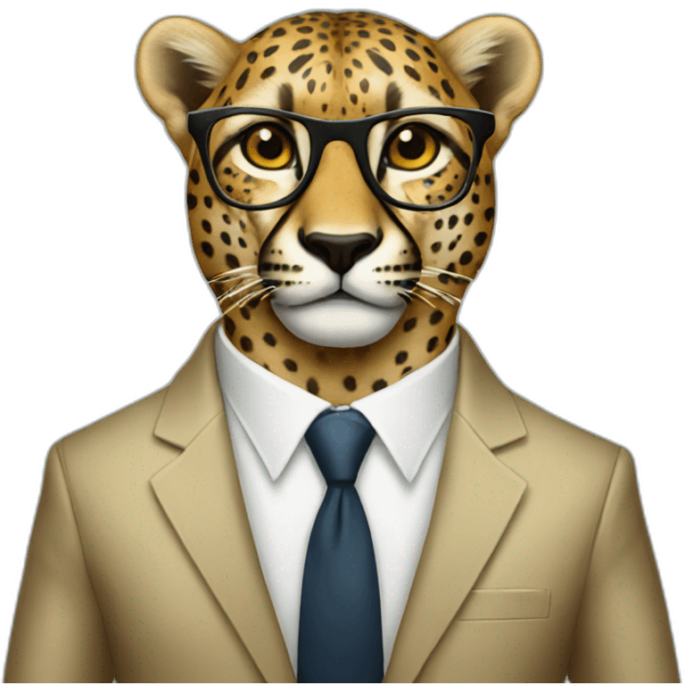 a cheeta with glasses in a suit emoji