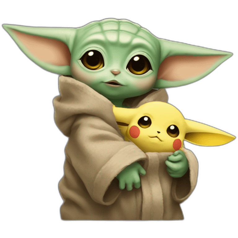 Cute baby yoda with pikachu emoji