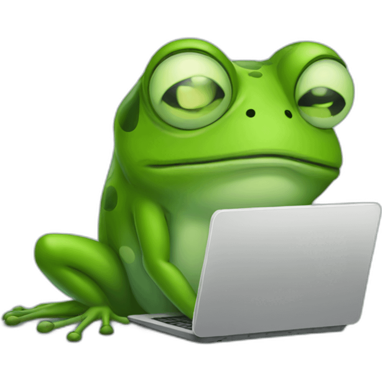 Sad tired frog is working on computer emoji