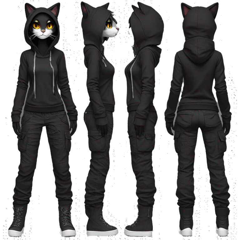 Edgy Anthro cool pretty dark cat-fursona techwear cargo pants hoodie emoji