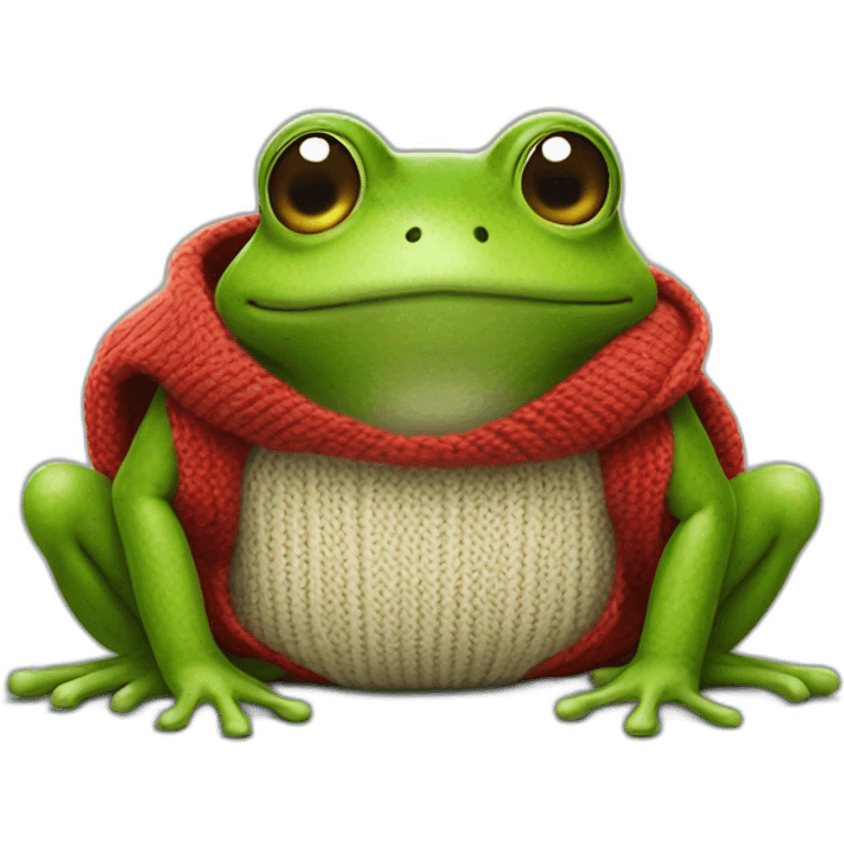 Grenouille avec un pull rouge qui tient un coeur  emoji