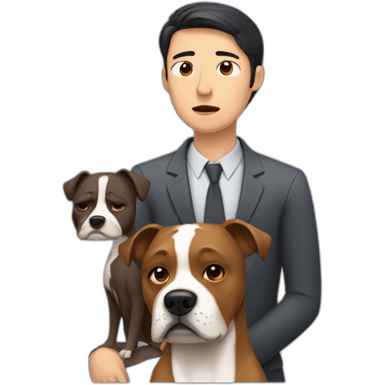 Sad Man with Chinese wife and brown Staffordshire terrier dog emoji