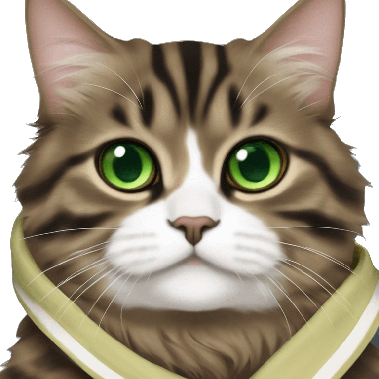 Brown and black striped Siberian cat with green eyes dressed as obi wan kenobi from Star Wars emoji