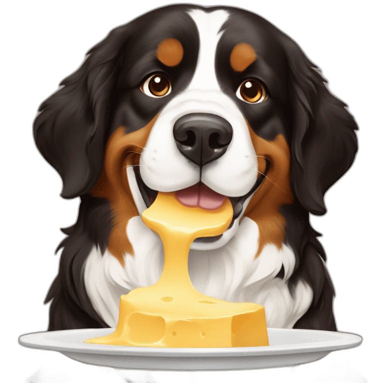 bernese mountain dog eating swiss fondue cheese emoji