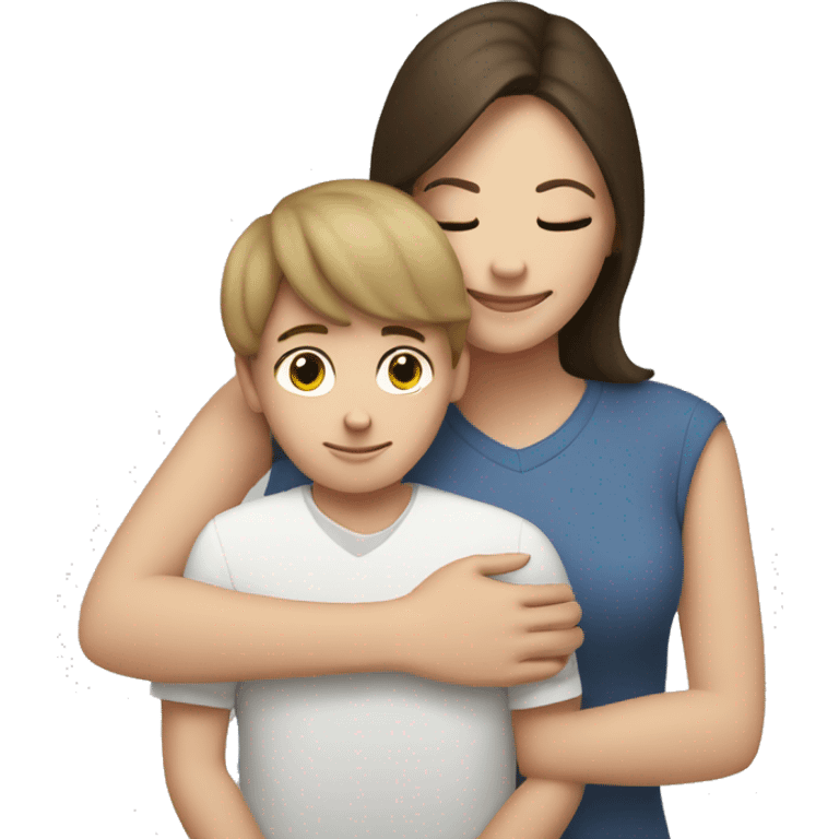 White brunette boy hugging her white brunette mom emoji