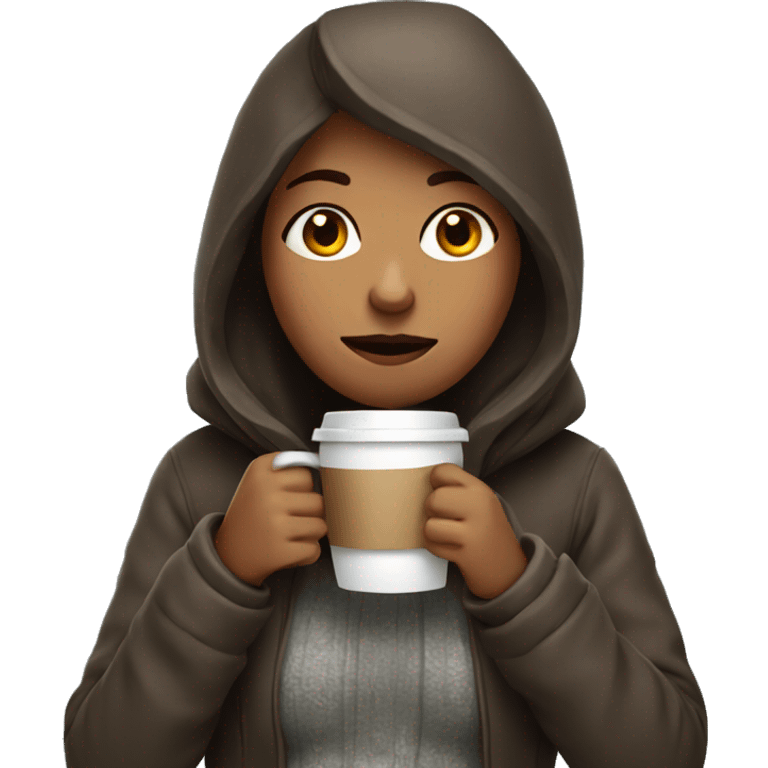 Girl hold coffe and feeling cold emoji