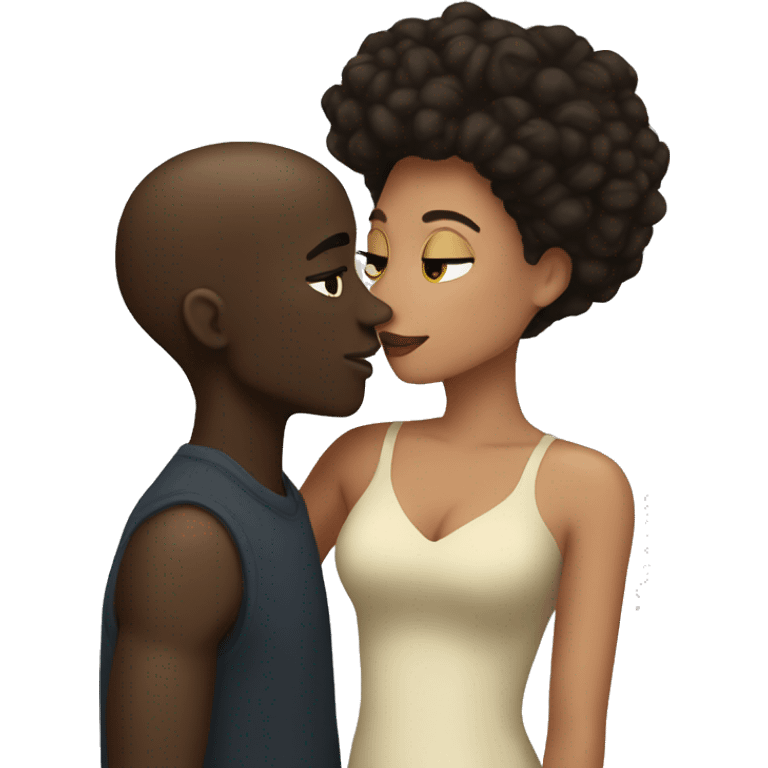 Brunette kissing a black man  emoji