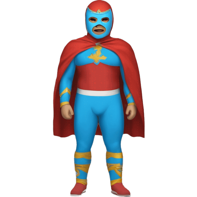 Caucasian Fat Lucia libre wrestler cape red powder blue pants mask red and powder blue red cape emoji