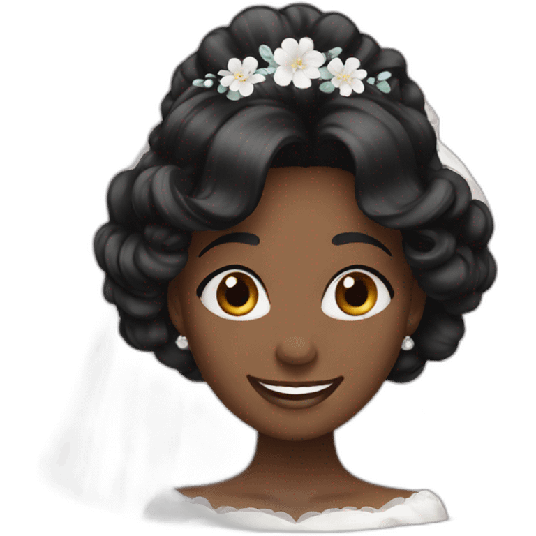 happy black hair bride emoji