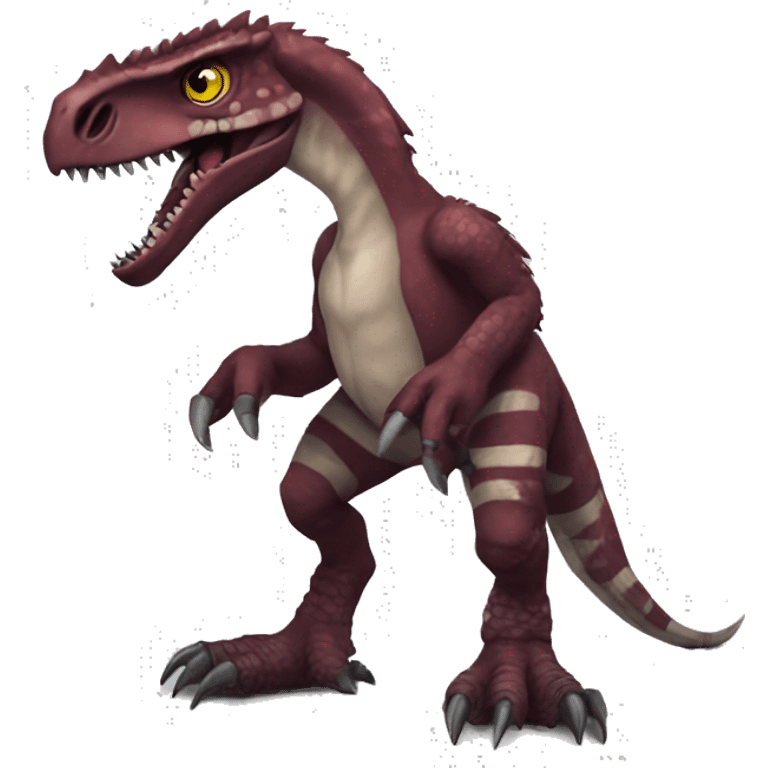 Maroon edgy badass modern sexy handsome punk velociraptor-dragon-Digimon, full body emoji