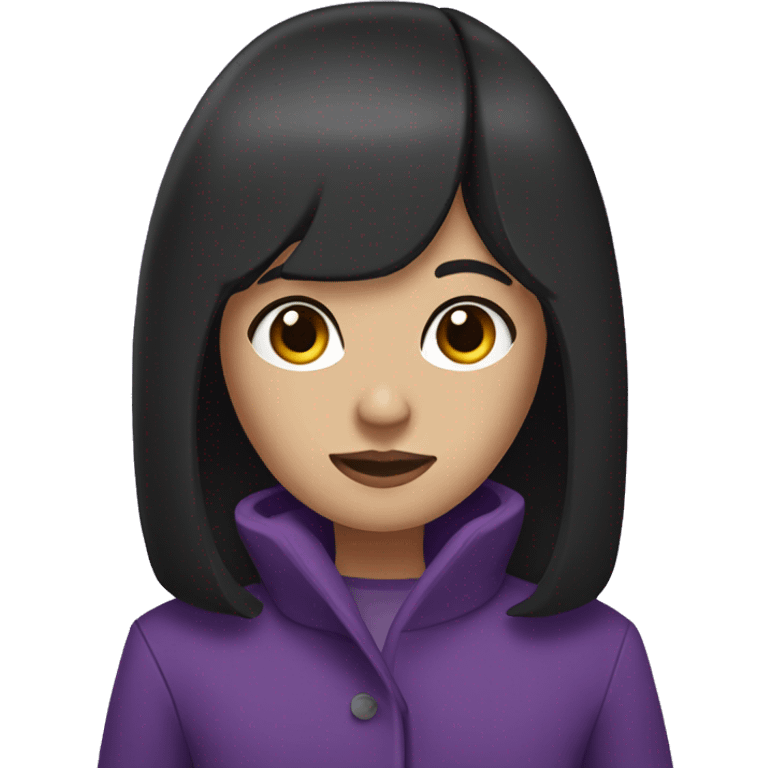 Girl with black straight hair and purple eyes and a purple coat  emoji