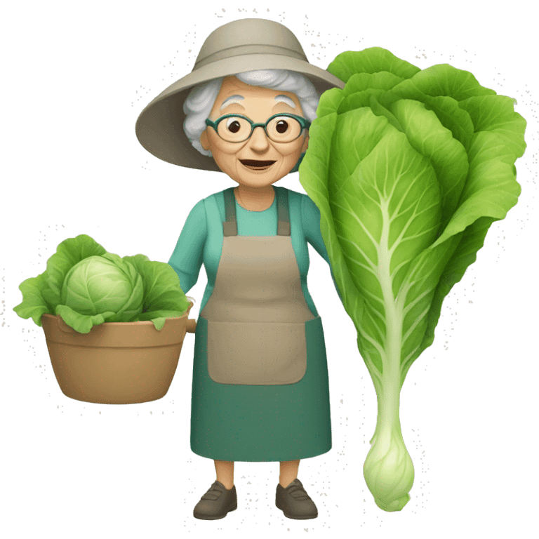 Granny in garden with cabbage emoji