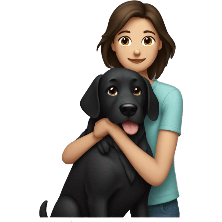 Brunette hugging big black dog emoji