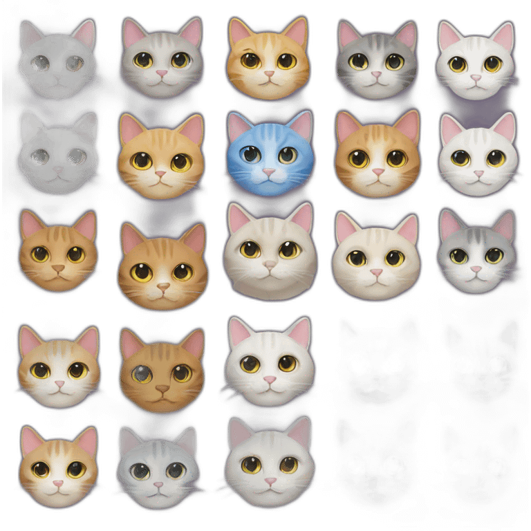 cat in 16 different colores emoji