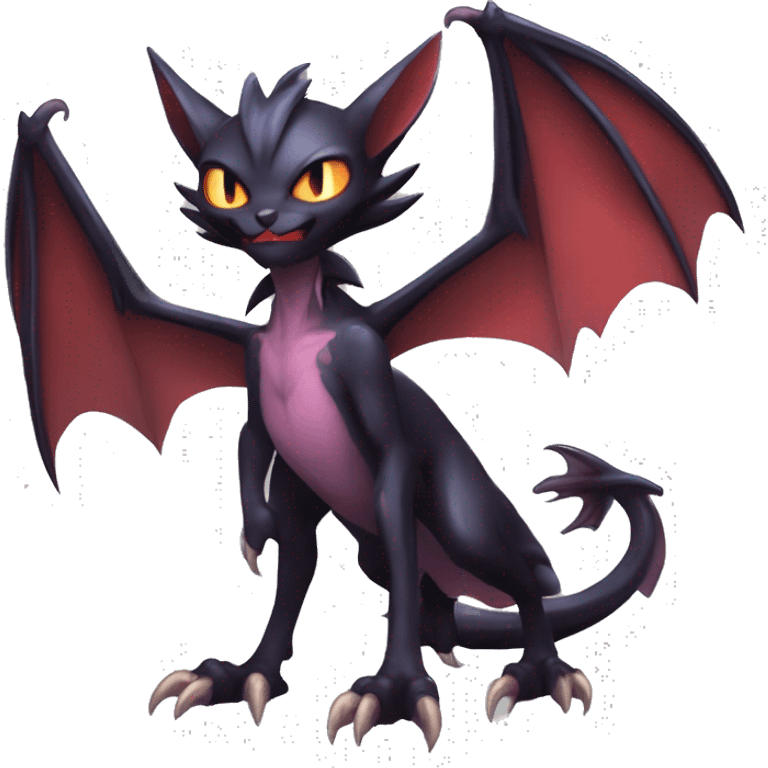  Kawaii Edgy Cool Vampiric Demonic Beautiful Noivern-Nargacuga-Litten with big Bat Ears full body emoji