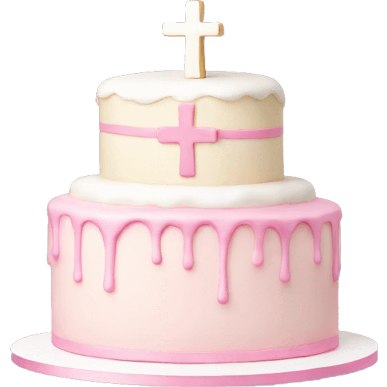 Light Pink and white cake with cross decoration emoji