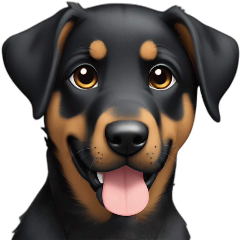 beauceron mix puppy with white chest and chin, brown paws and cheeks, black muzzle emoji