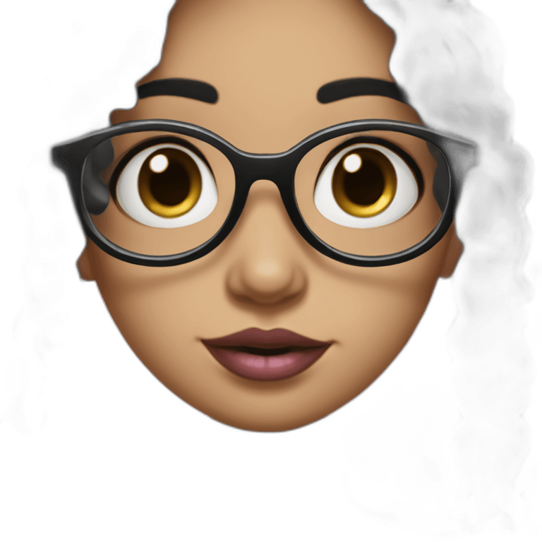 girl with black wavy hair and white skin and pink lipsand big eyes with rounded glasses emoji