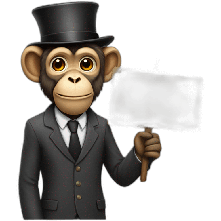 monkey professor with beard and mustache and suit holding a sign with like emoji