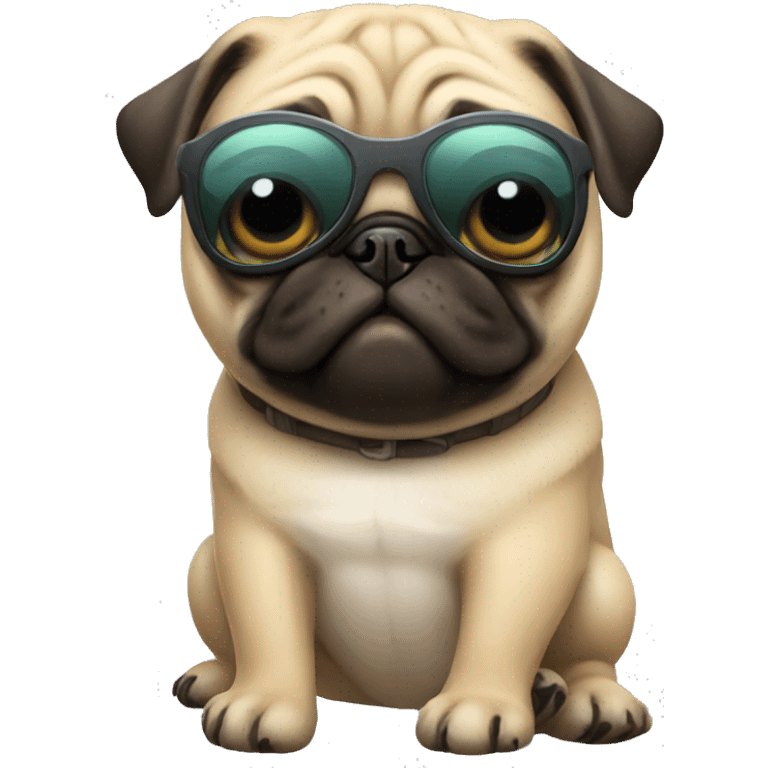 Pug in sunglasses, playing videogame emoji