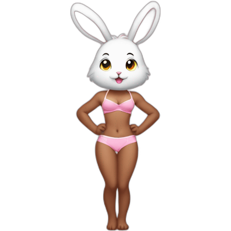 full body rabbit girl only underwear pink panties and pink training bra cute adorable emoji