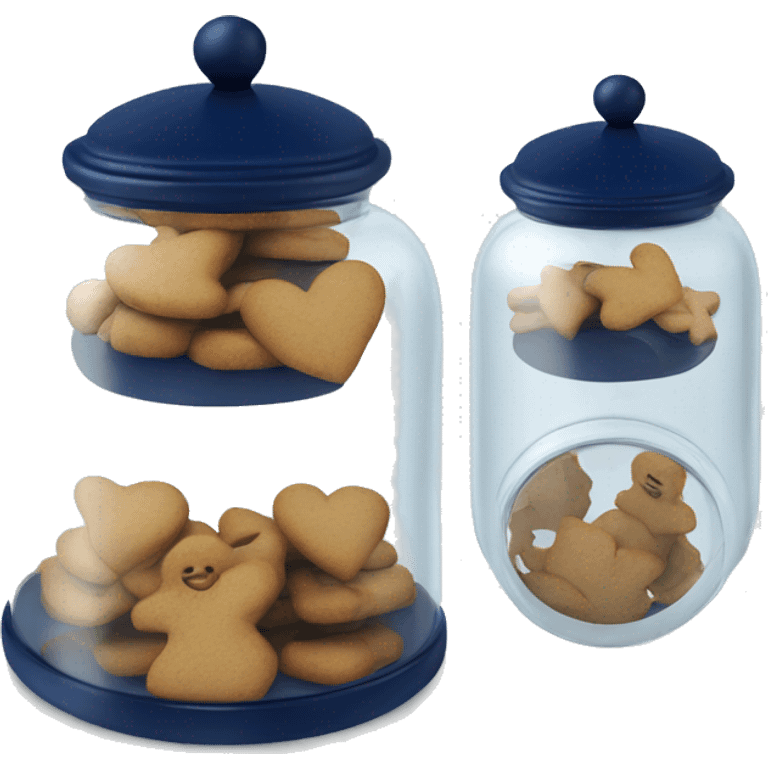 Realistic glass cookie jar with navy blue lid and heart shaped gingerbread cookies inside emoji